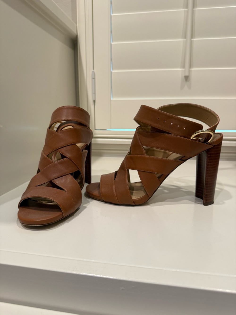 Michael Kors Cognac Leather Strappy High Heel Sandals